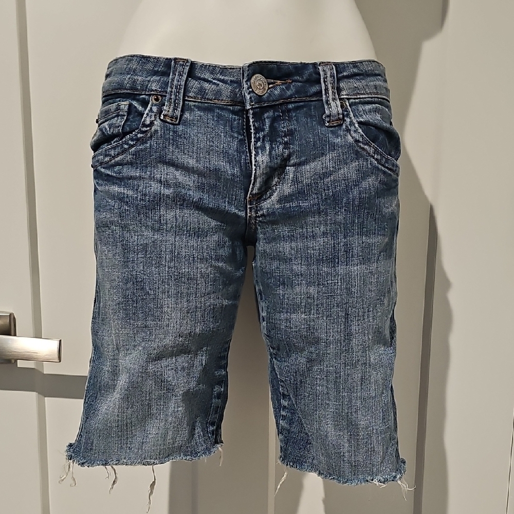 Underground Mid-Blue Denim Cutoff Bermuda Shorts